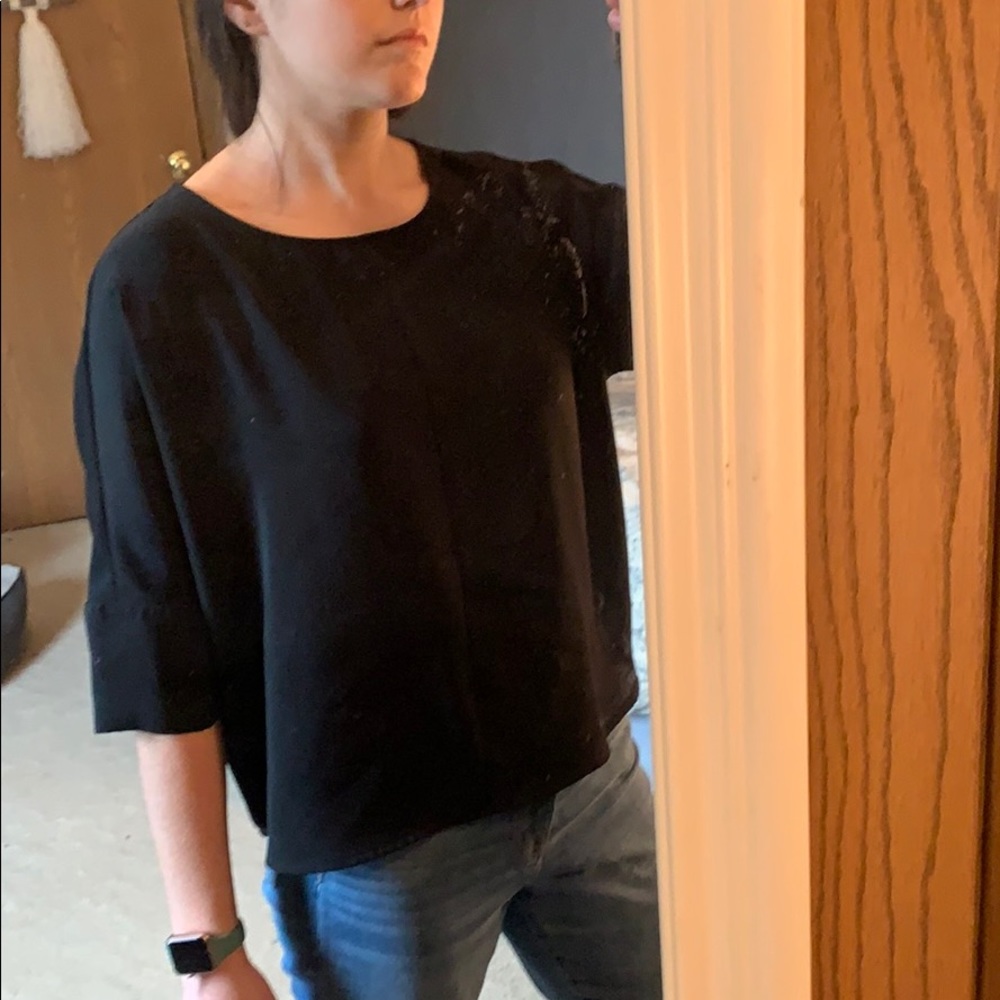 EXPRESS black boxy blouse, size: S, 3/4 sleeves